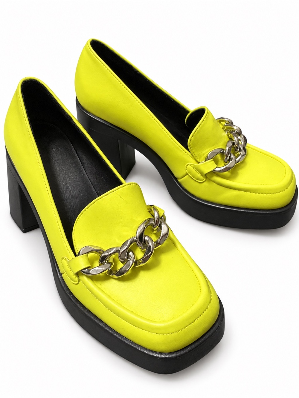 Call It Spring Neon Yellow Chain Platform Heels size 7